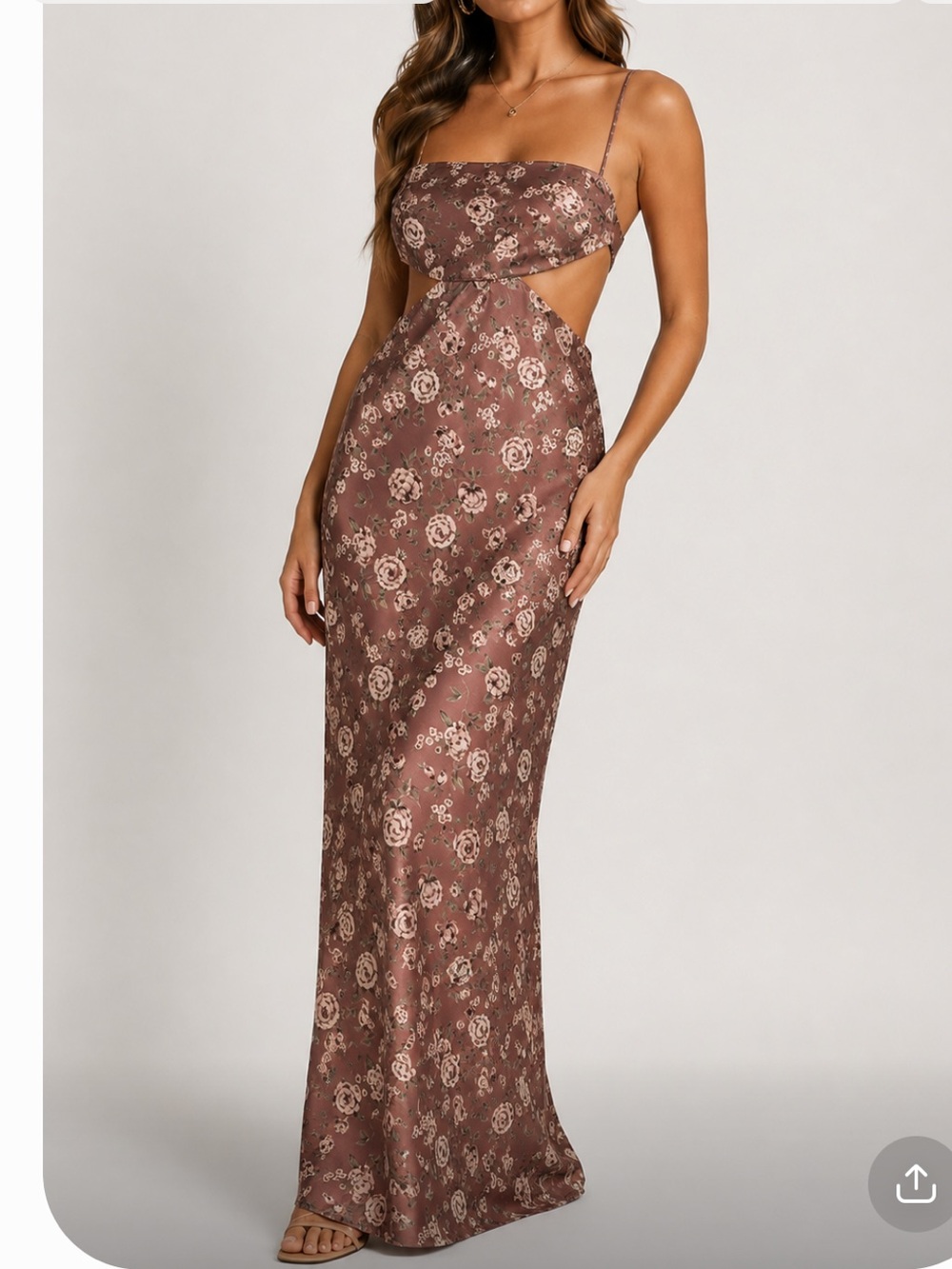 MABLE mauve floral satin back cutout criss cross maxi dress size large